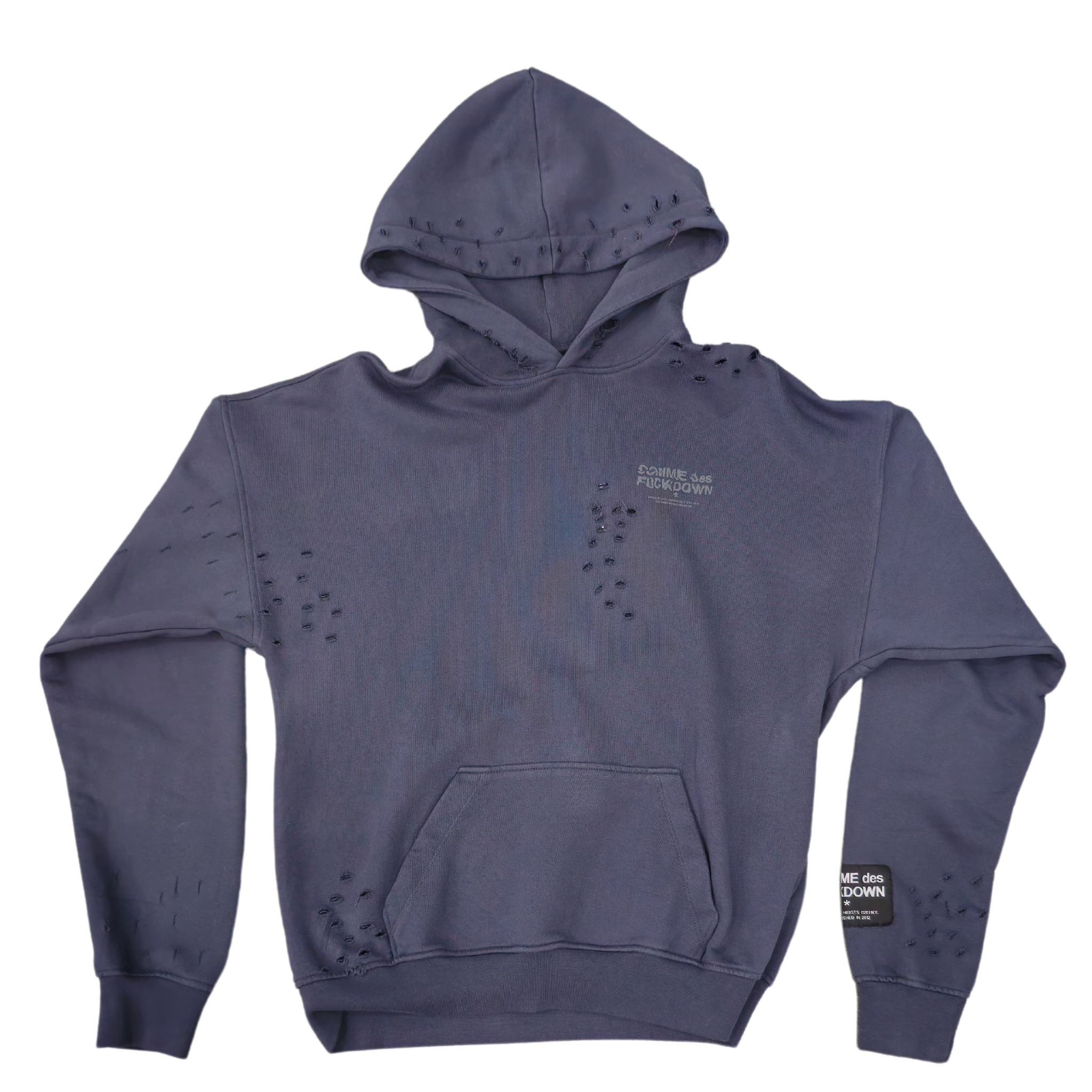 RIPPED HOODIE NAVY - COMME DES FUCKDOWN