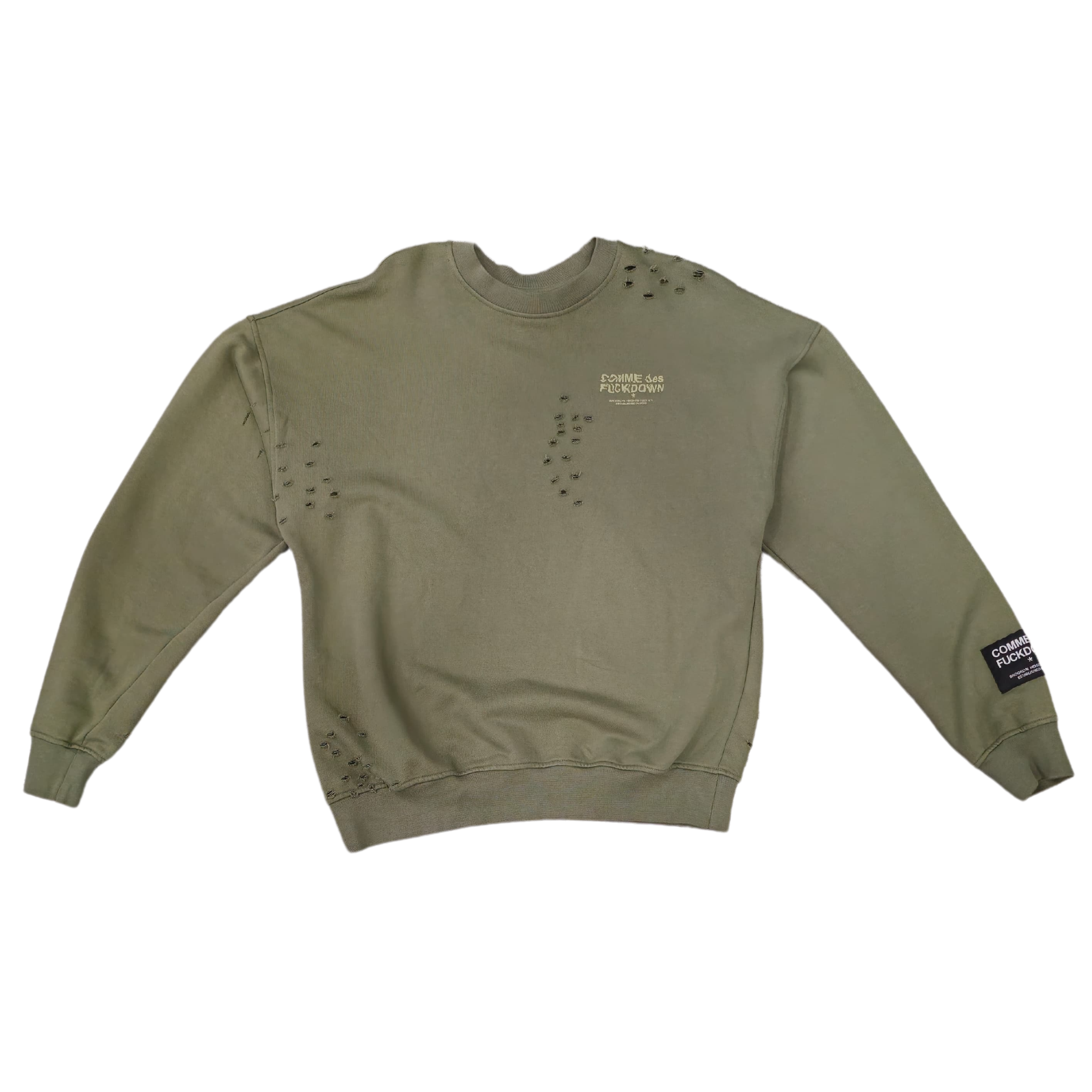 RIPPED SWEATSHIRT CREWNECK GREEN - COMME DES FUCKDOWN