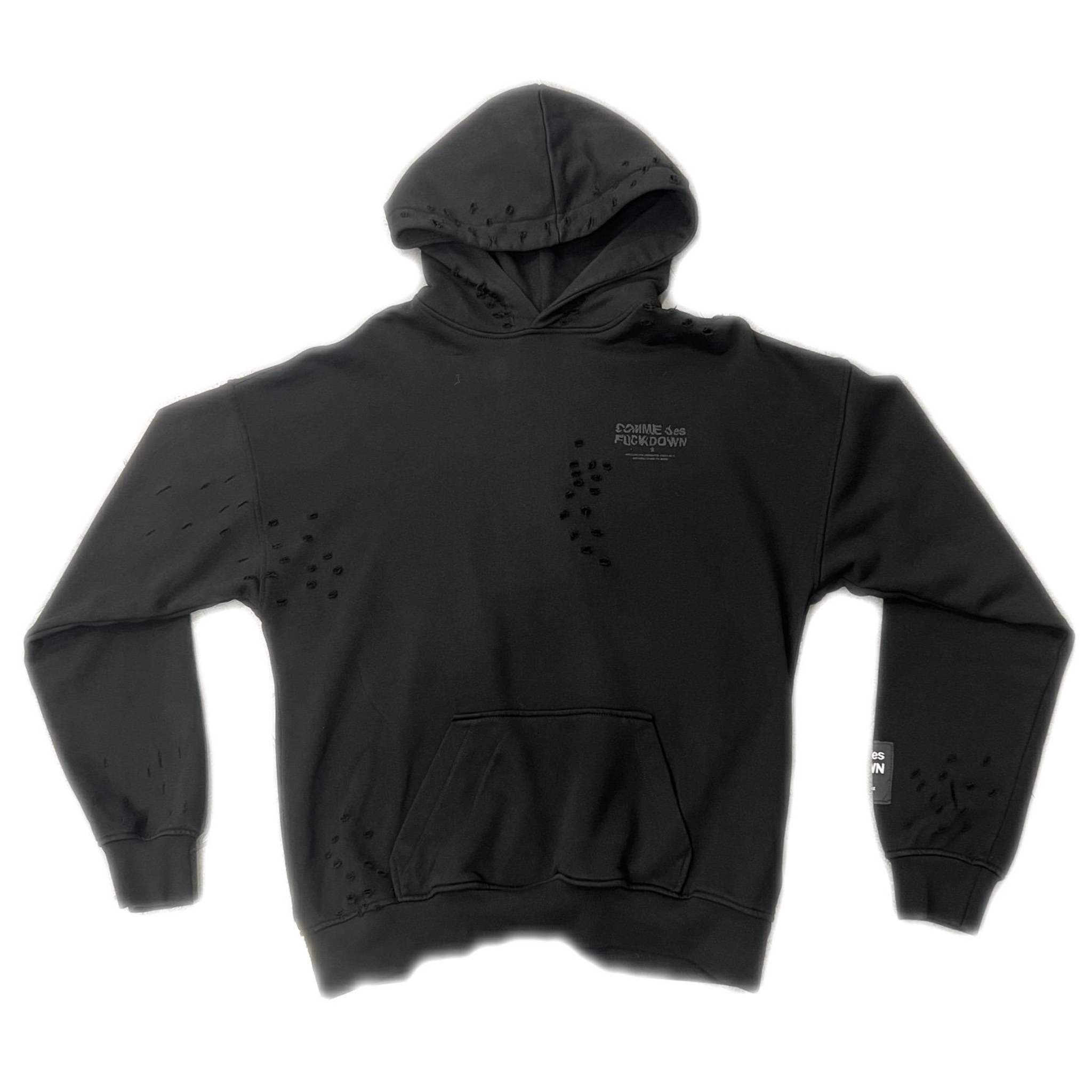 RIPPED HOODIE BLACK - COMME DES FUCKDOWN